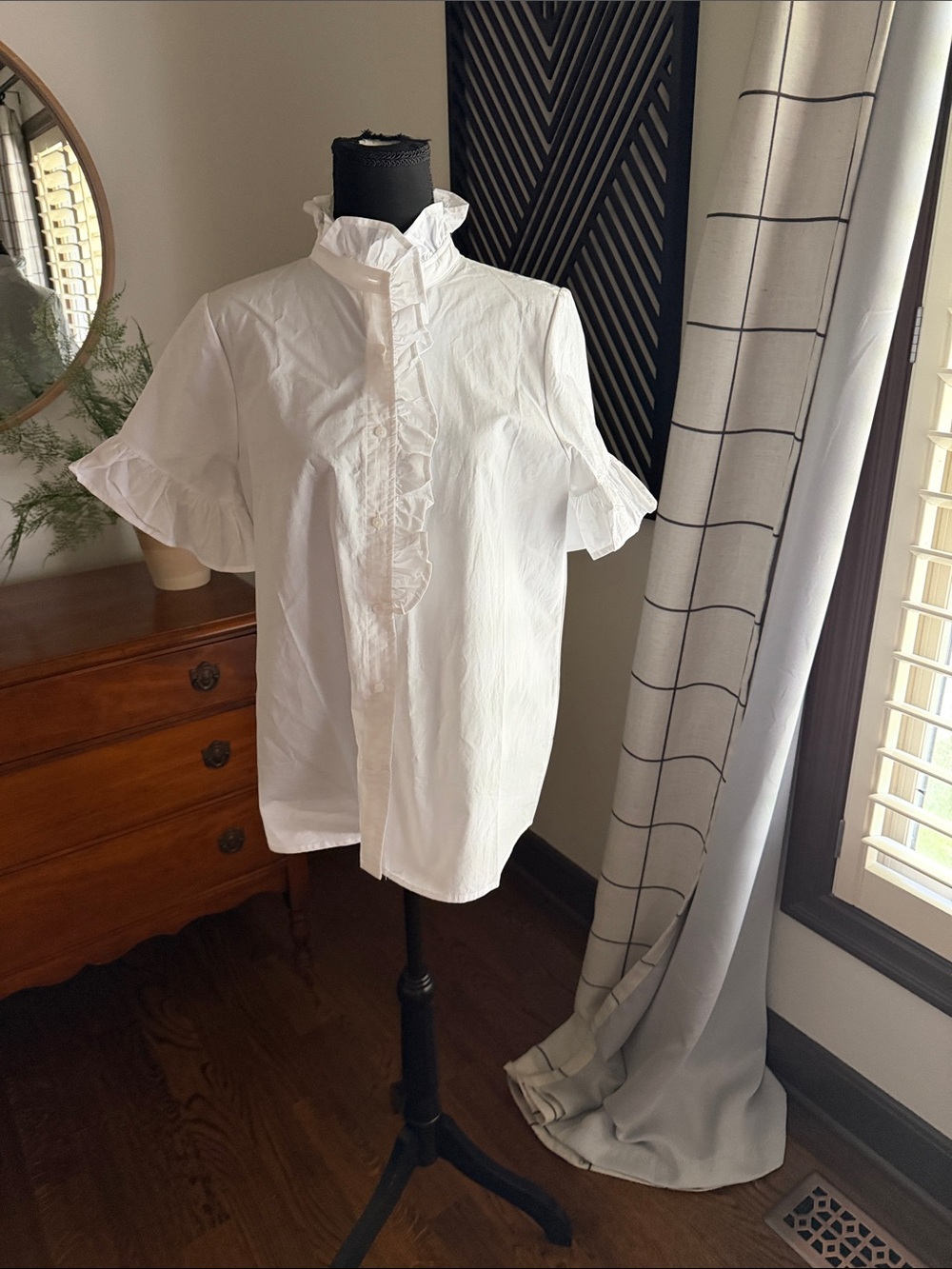 First Love white cotton ruffle neck blouse medium